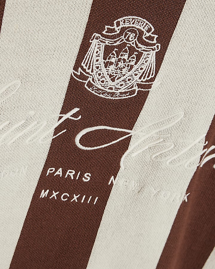 Brown Oversized Fit Stripe Football T-Shirt