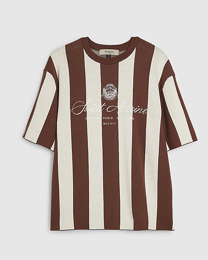Brown Oversized Fit Stripe Football T-Shirt