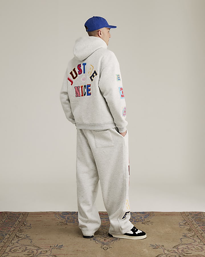 Real Hackney Dave Grey Badged Joggers