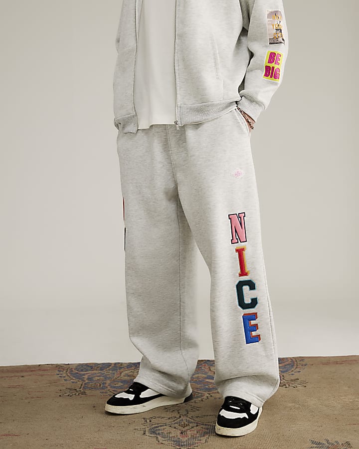 Real Hackney Dave Grey Badged Joggers