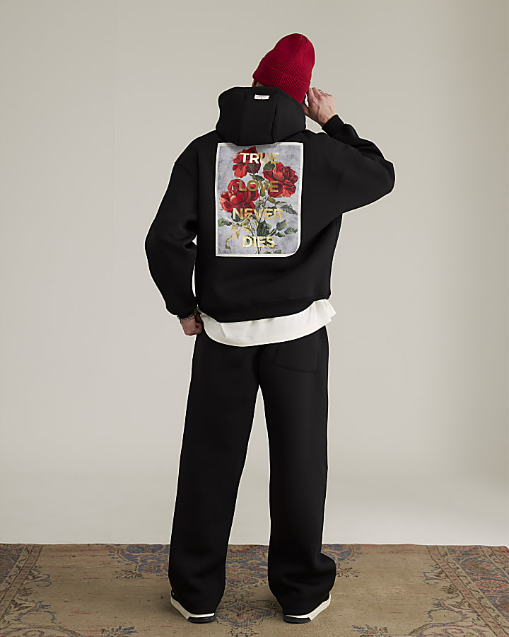 Real Hackney Dave Black Floral Joggers