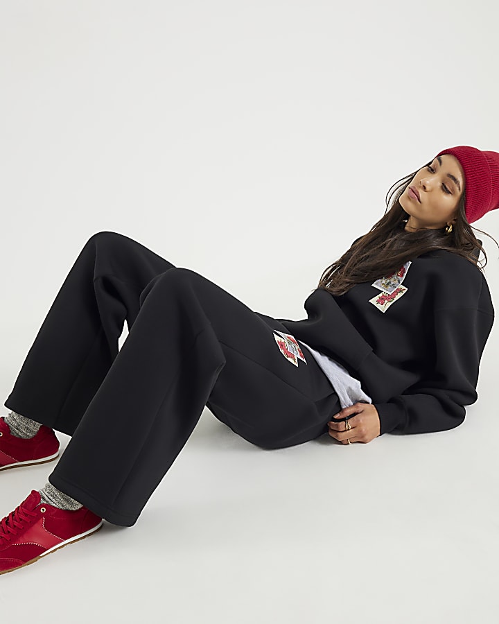 Real Hackney Dave Black Floral Joggers