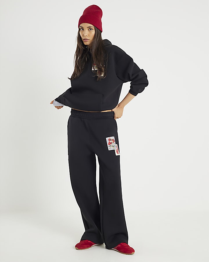 Real Hackney Dave Black Floral Joggers