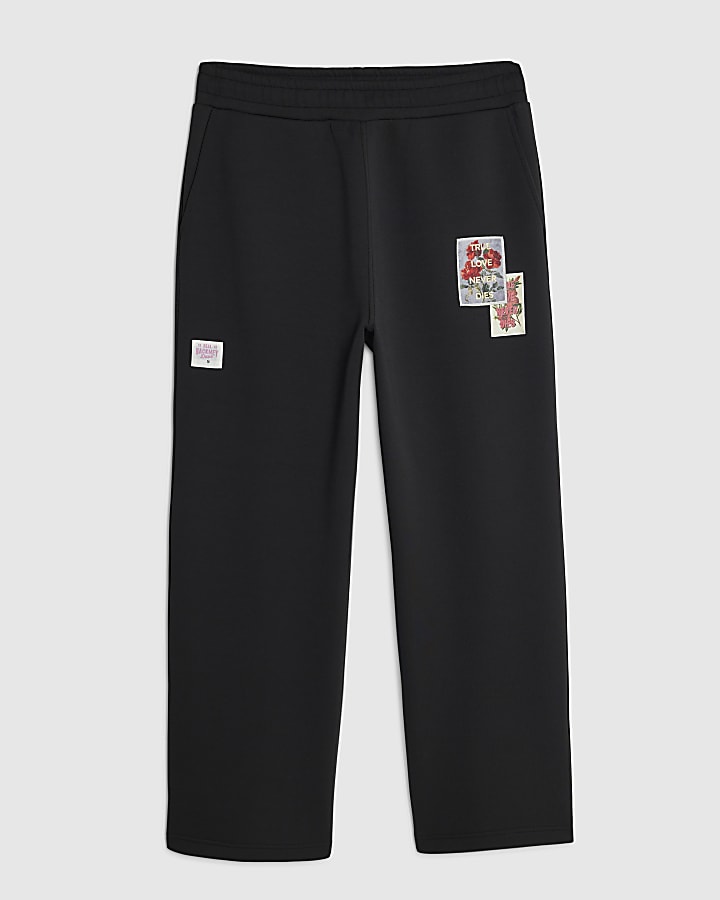 Real Hackney Dave Black Floral Joggers