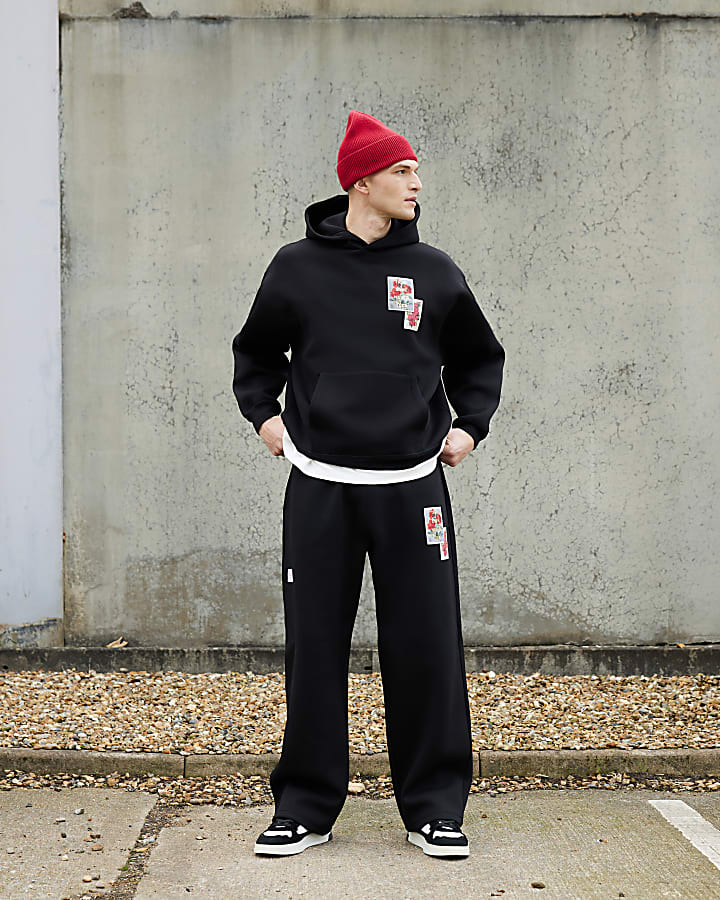 Real Hackney Dave Black Floral Joggers