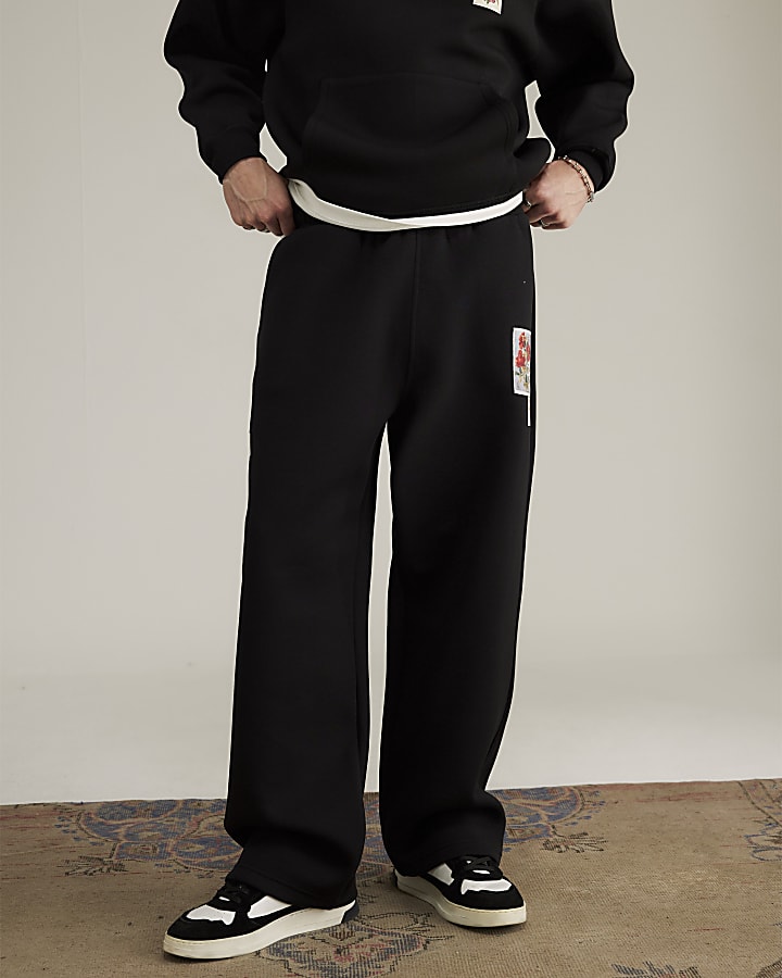 Real Hackney Dave Black Floral Joggers