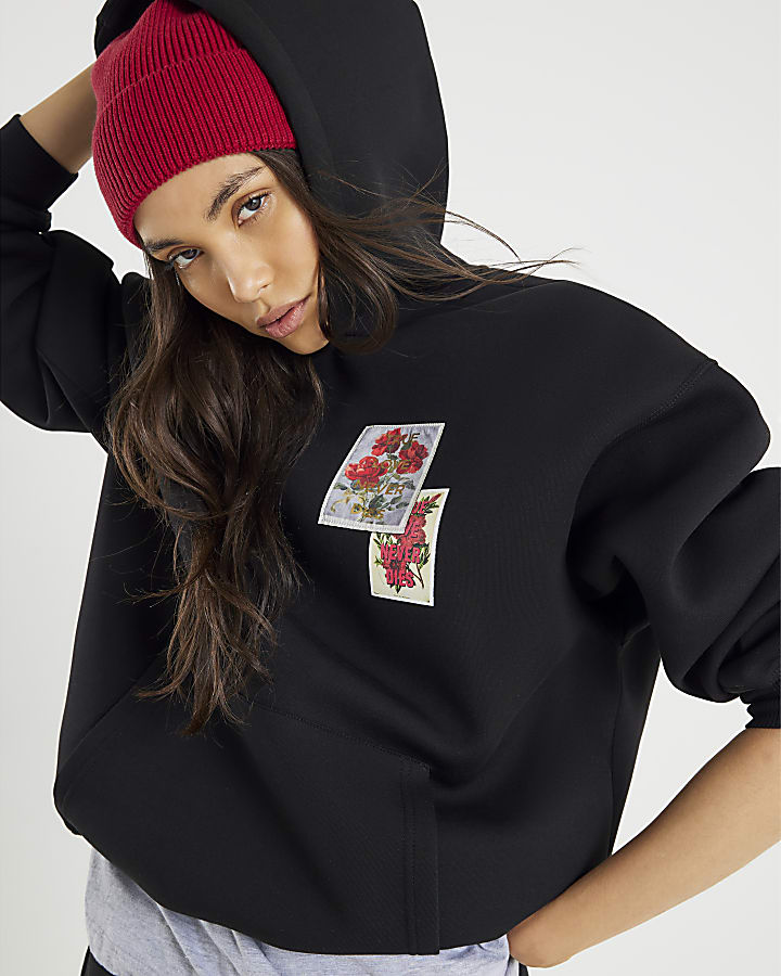 Real Hackney Dave Black Floral Hoodie