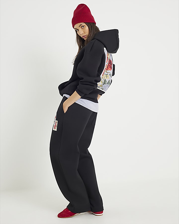 Real Hackney Dave Black Floral Hoodie