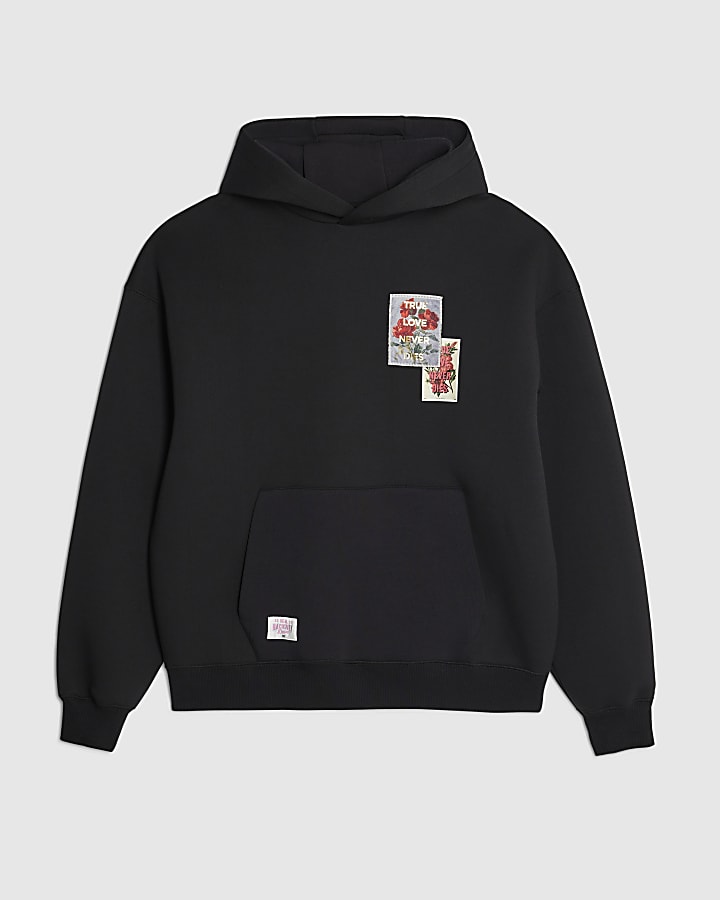 Real Hackney Dave Black Floral Hoodie