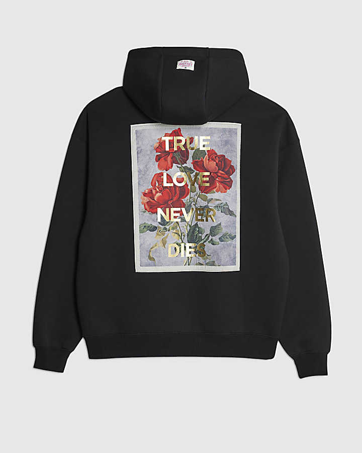 Real Hackney Dave Black Floral Hoodie