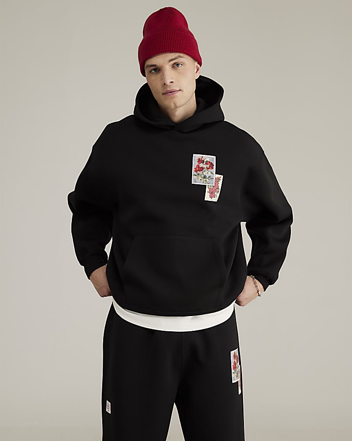 Real Hackney Dave Black Floral Hoodie