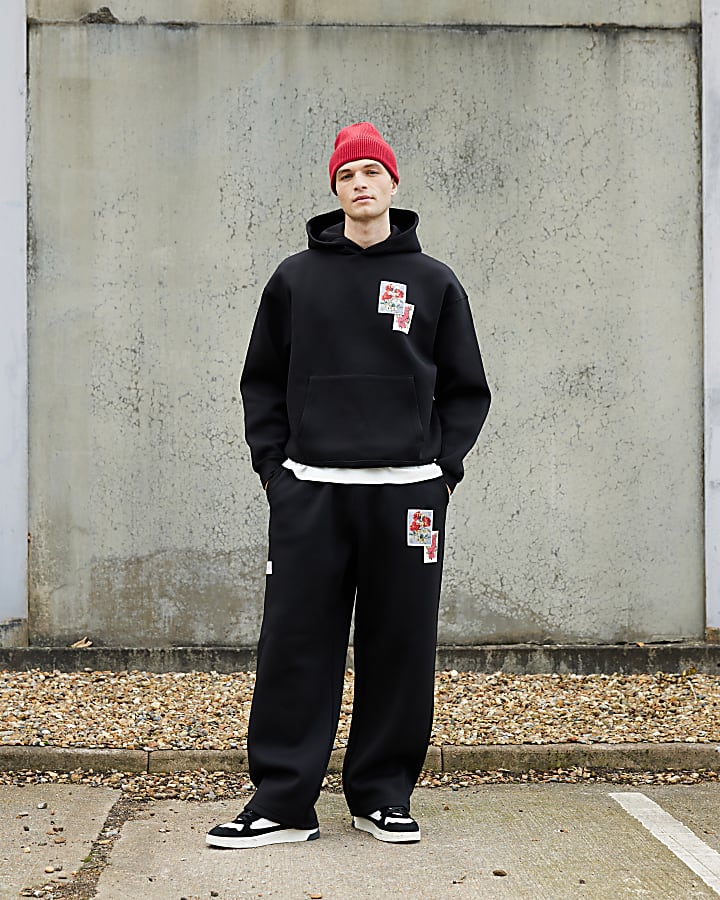 Real Hackney Dave Black Floral Hoodie