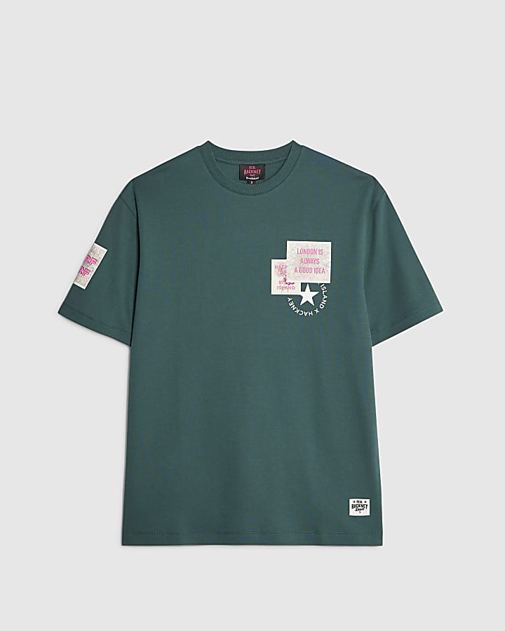 Real Hackney Dave Green Floral T-shirt