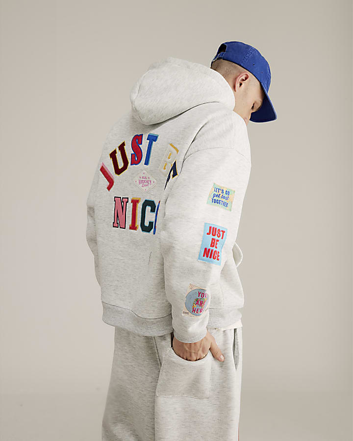 Real Hackney Dave Grey Badged Hoodie