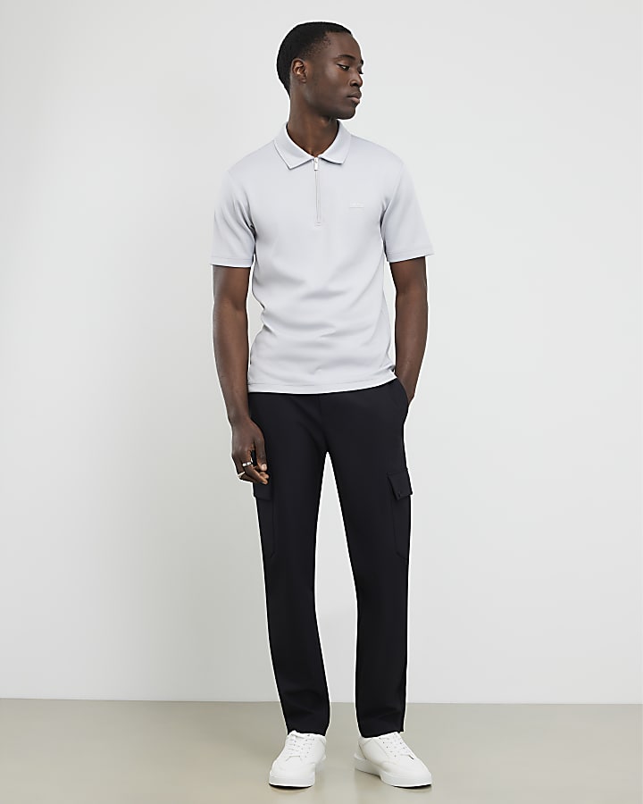 Grey Muscle Fit Les Amis Stripe Polo Shirt