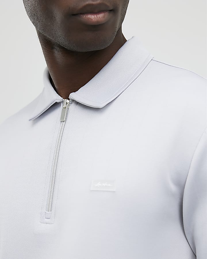 Grey Muscle Fit Les Amis Stripe Polo Shirt