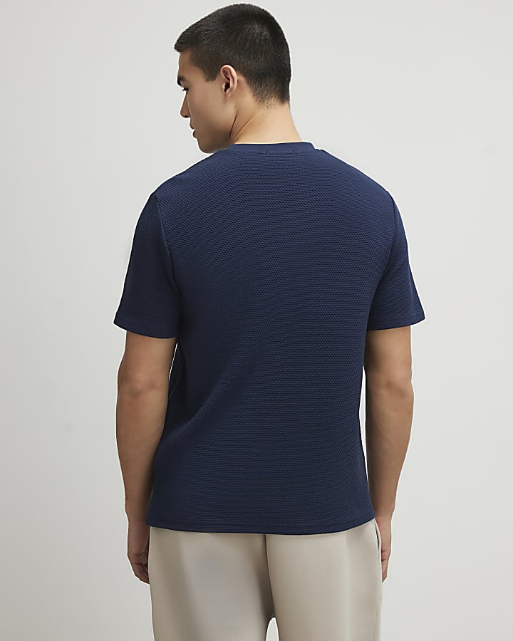 Navy Slim Fit Textured T-Shirt