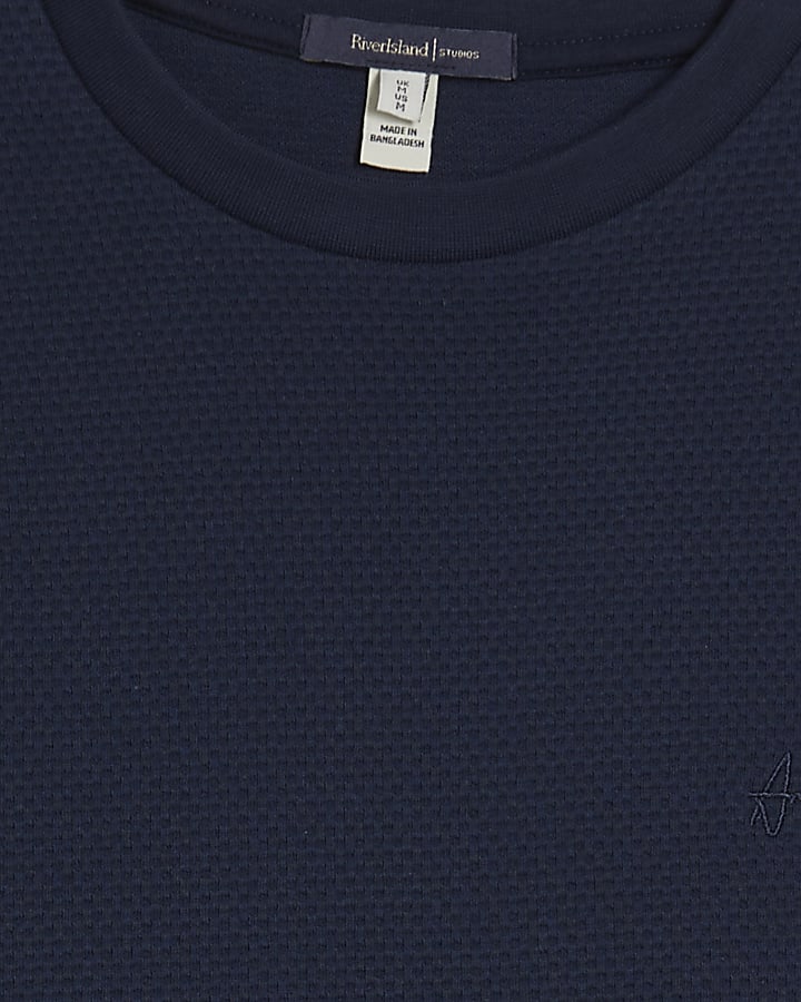 Navy Slim Fit Textured T-Shirt