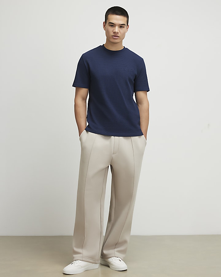 Navy Slim Fit Textured T-Shirt