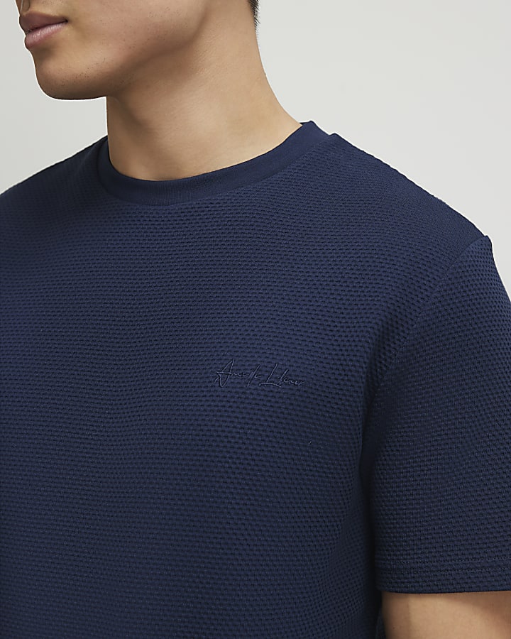 Navy Slim Fit Textured T-Shirt