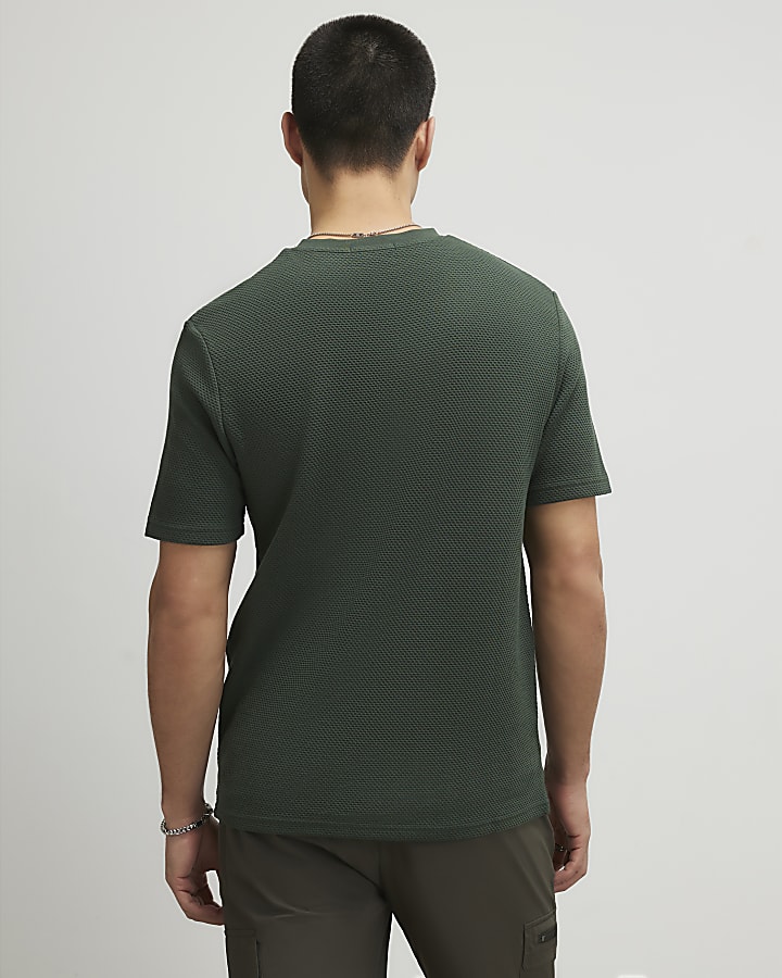Khaki Slim Fit Textured T-Shirt