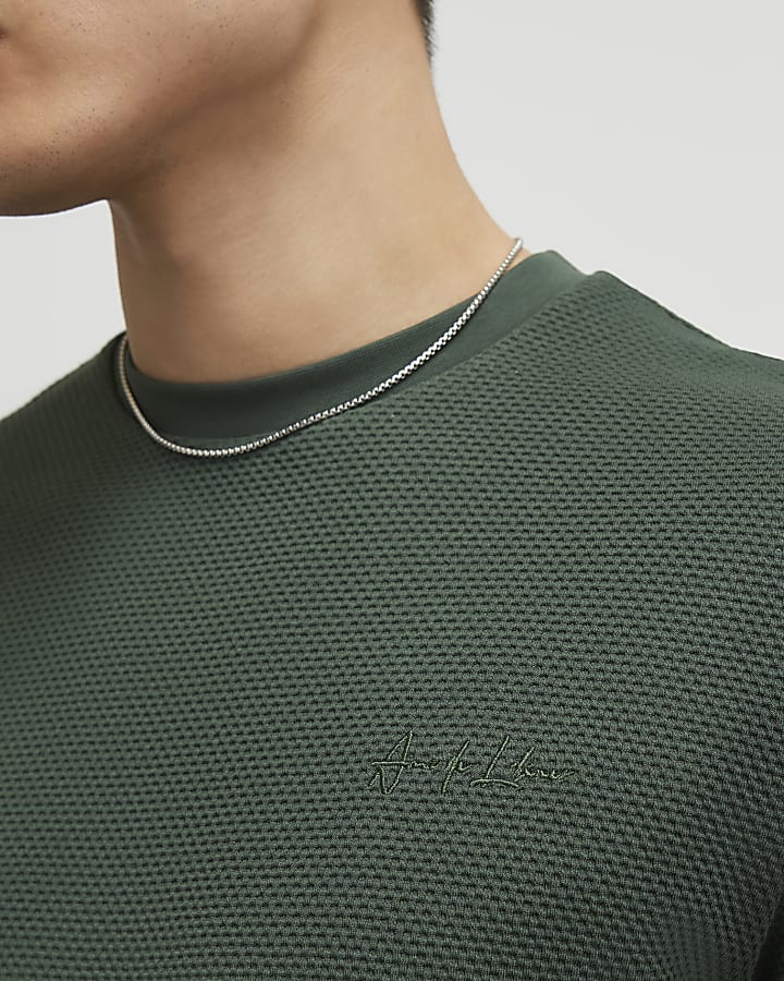 Khaki Slim Fit Textured T-Shirt