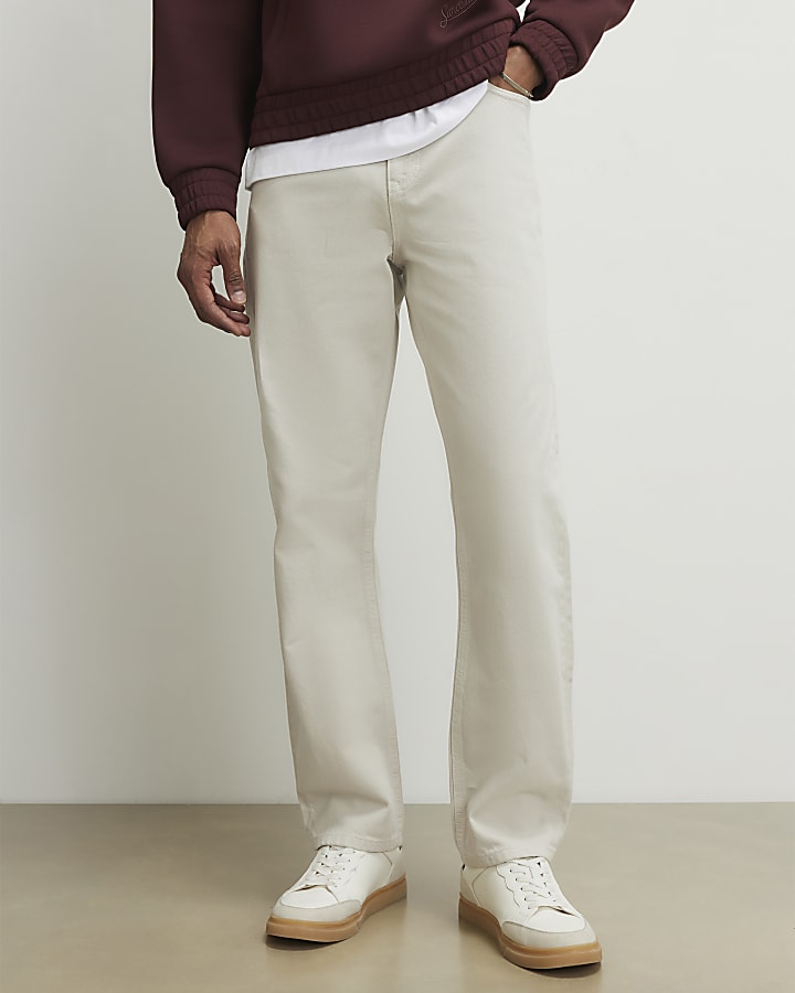 Cream Straight Leg Jeans