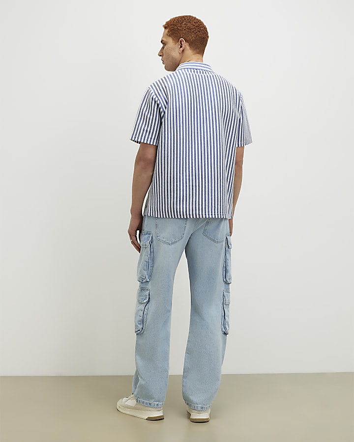 Blue Loose Fit Cargo Jeans