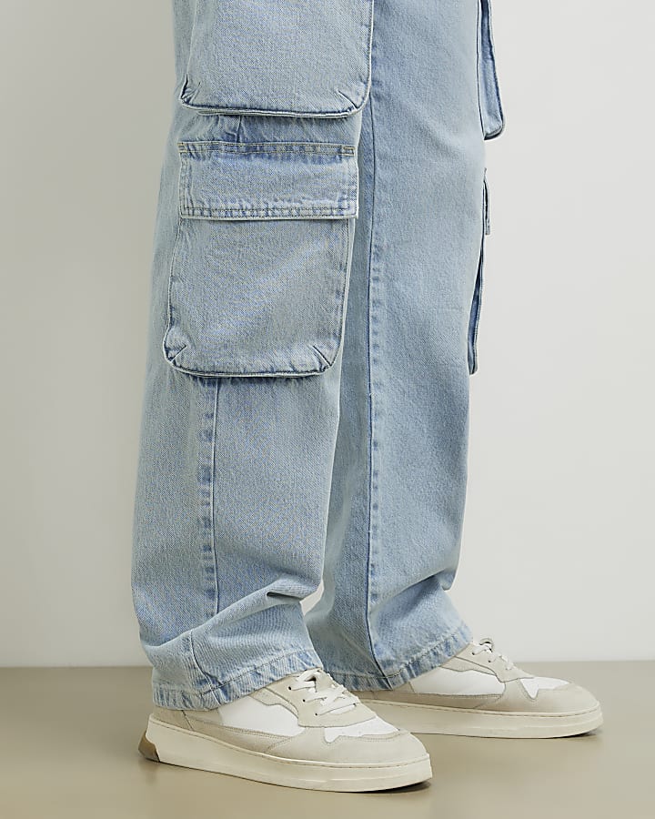 Blue Loose Fit Cargo Jeans