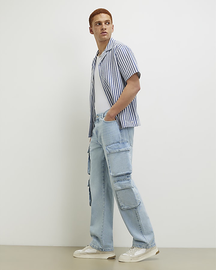 Blue Loose Fit Cargo Jeans