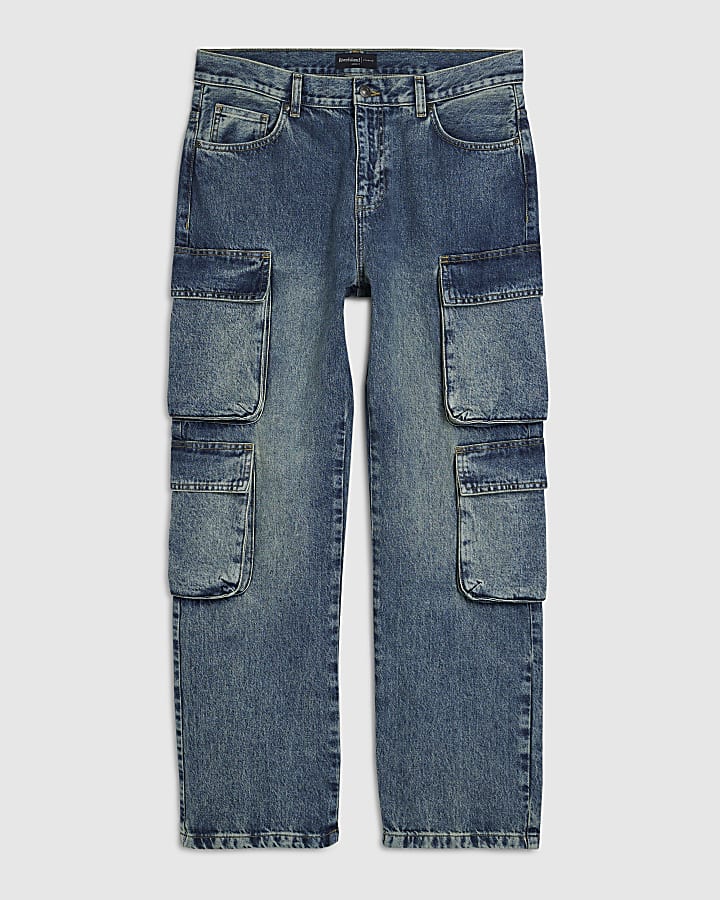 Blue Baggy Fit Cargo Jeans