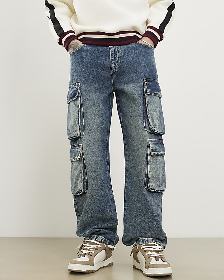 Blue Loose Fit Cargo Jeans