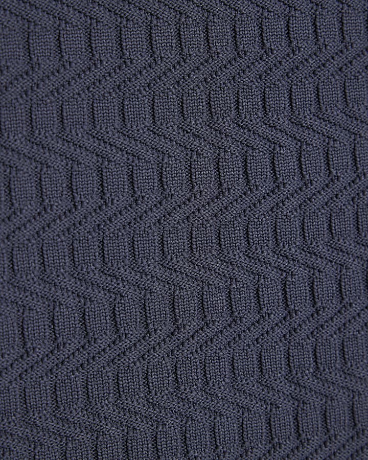 Blue Muscle Fit Textured Knit T-Shirt