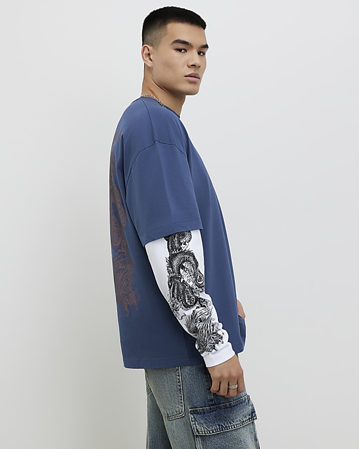 Blue Japanese Double Layered T-Shirt