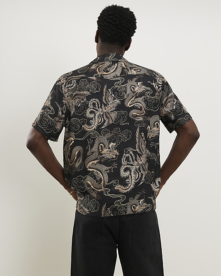 Black All Over Dragon Print Shirt