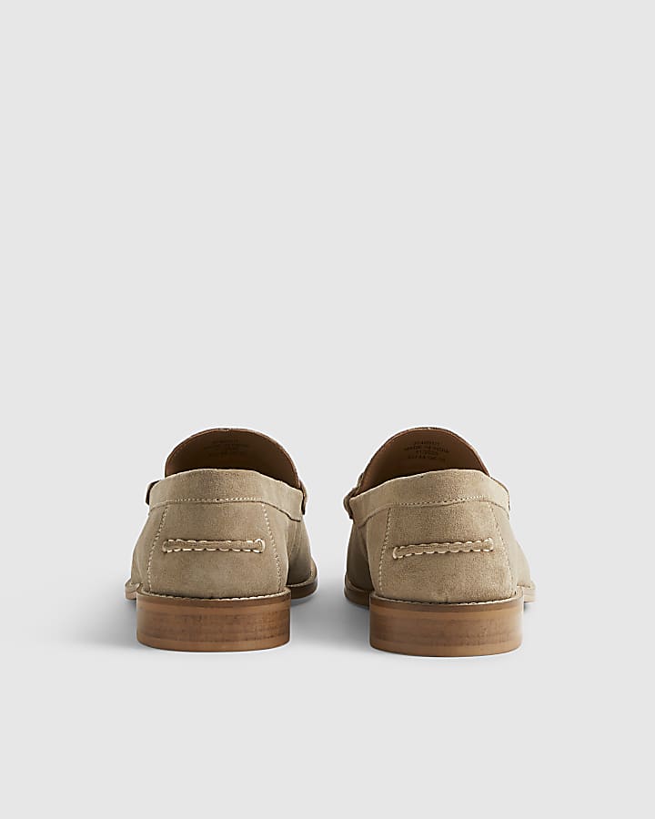 Beige Suede Snaffle Loafers