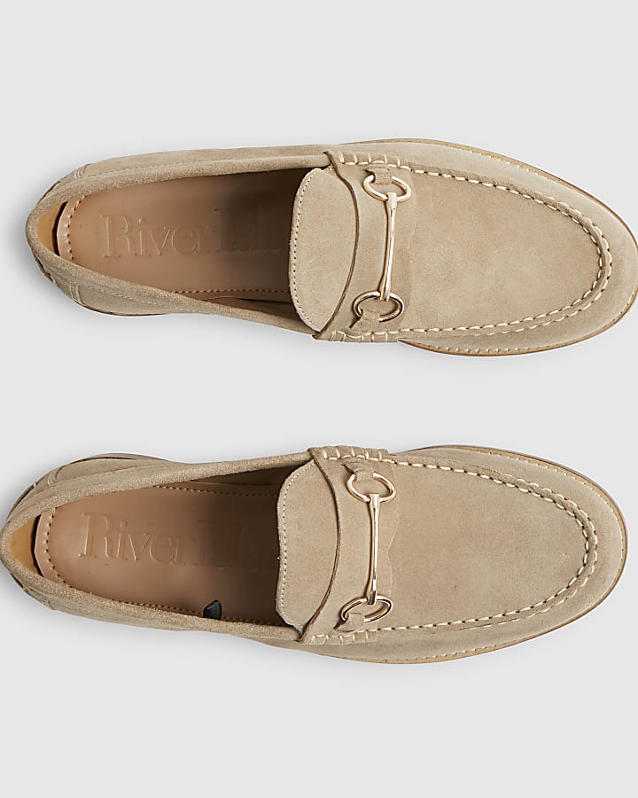 Beige Suede Snaffle Loafers