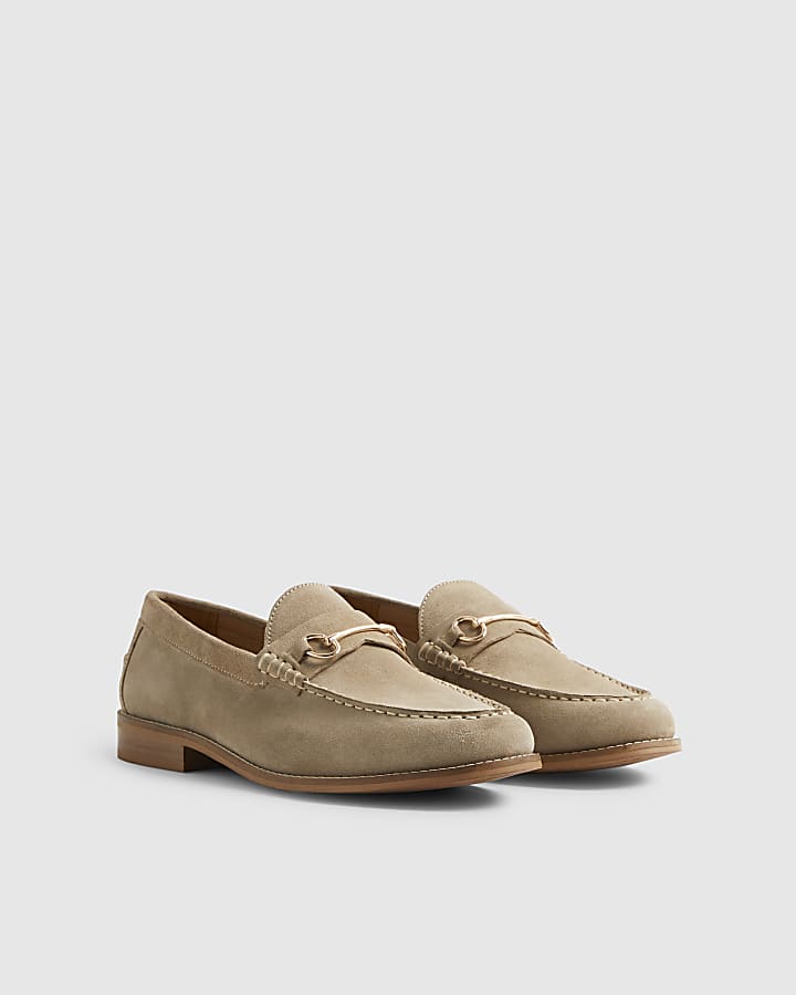 Beige Suede Snaffle Loafers