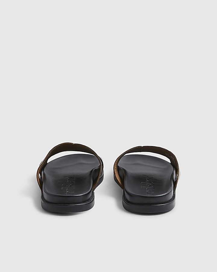 Brown Textured Leather Sandals