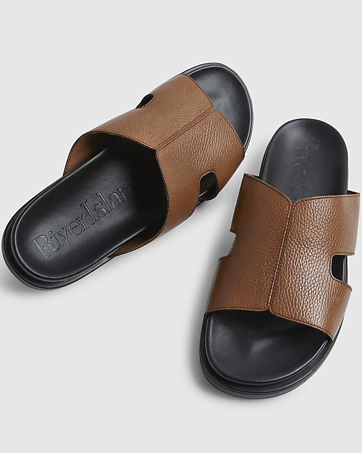 Brown Textured Leather Sandals