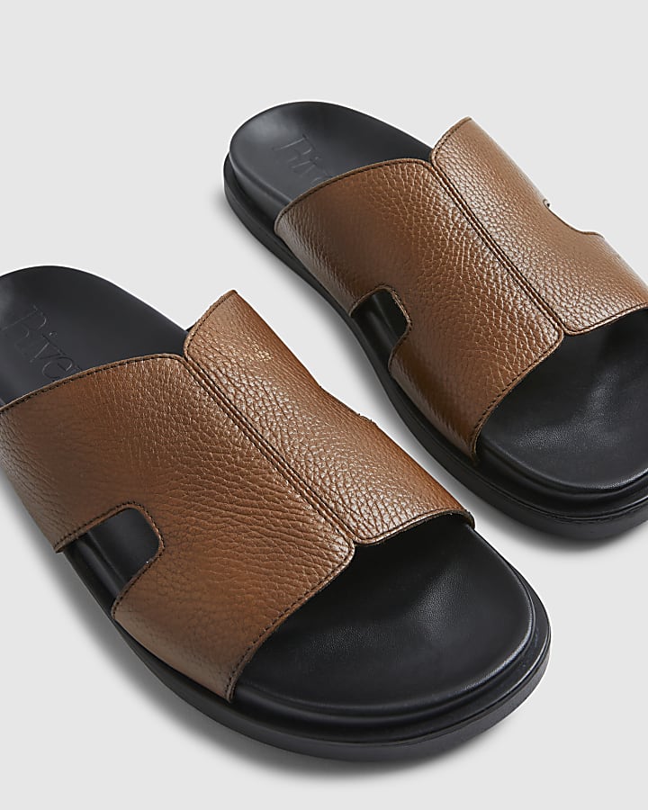 Brown Textured Leather Sandals