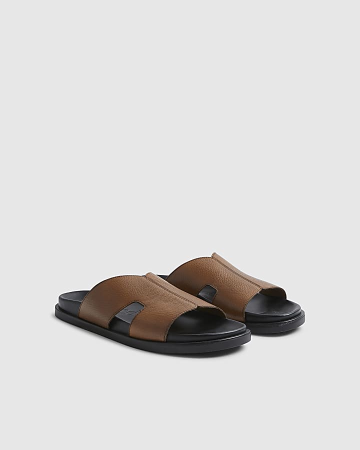 Brown Textured Leather Sandals