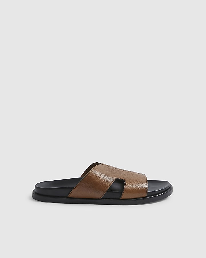 Brown Textured Leather Sandals