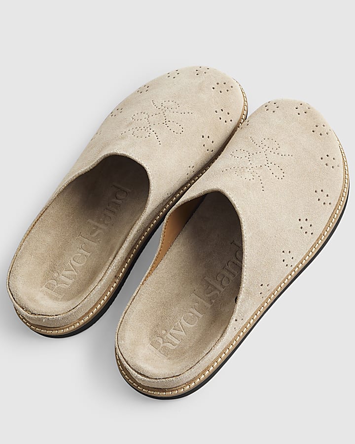 Beige Suede Mule Sandals