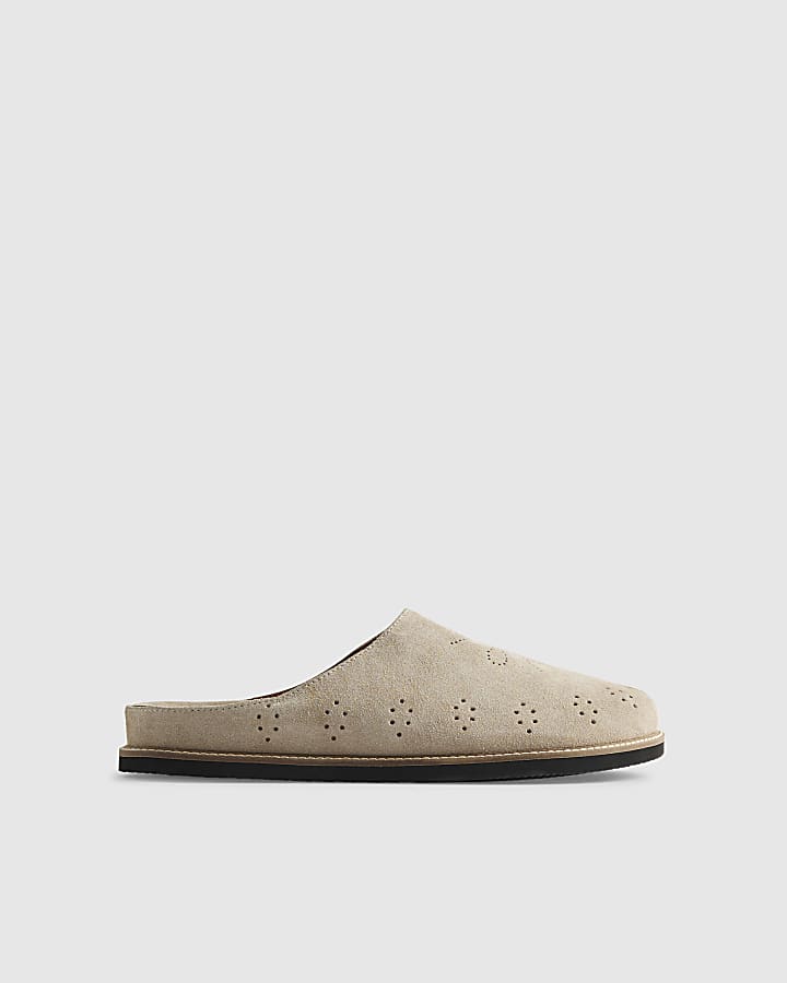 Beige Suede Western Style Mules