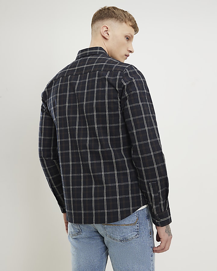 Black Slim Fit Check Shirt