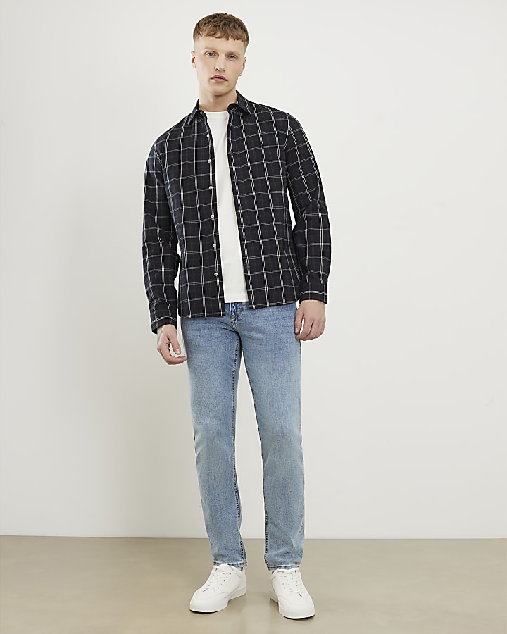 Black Slim Fit Check Shirt