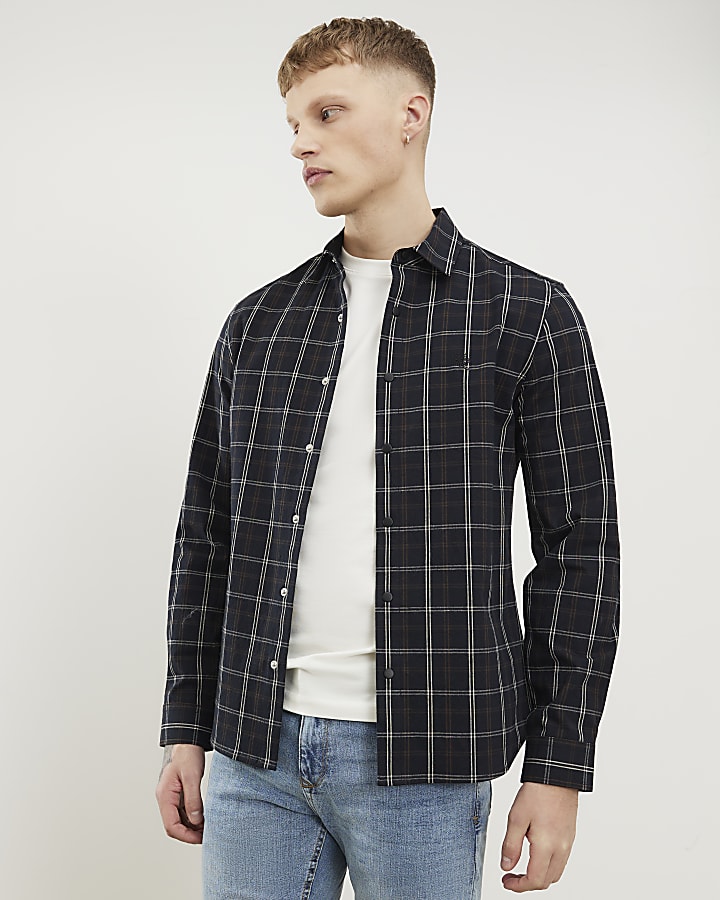 Black Slim Fit Check Shirt