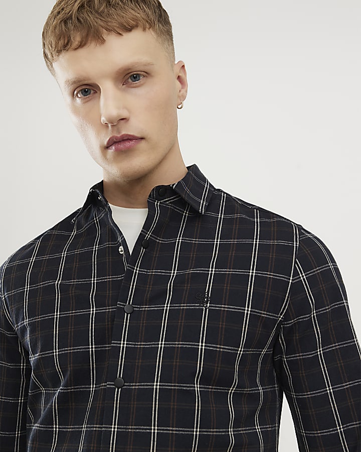 Black Slim Fit Check Shirt