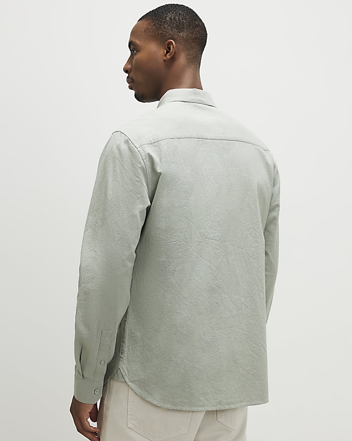 Green Regular Fit Washed Cotton Shirt